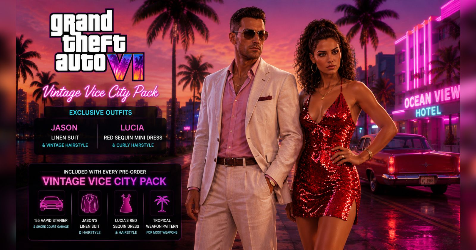 GTA 6 Vintage Vice City Pack outfits Jason Lucia