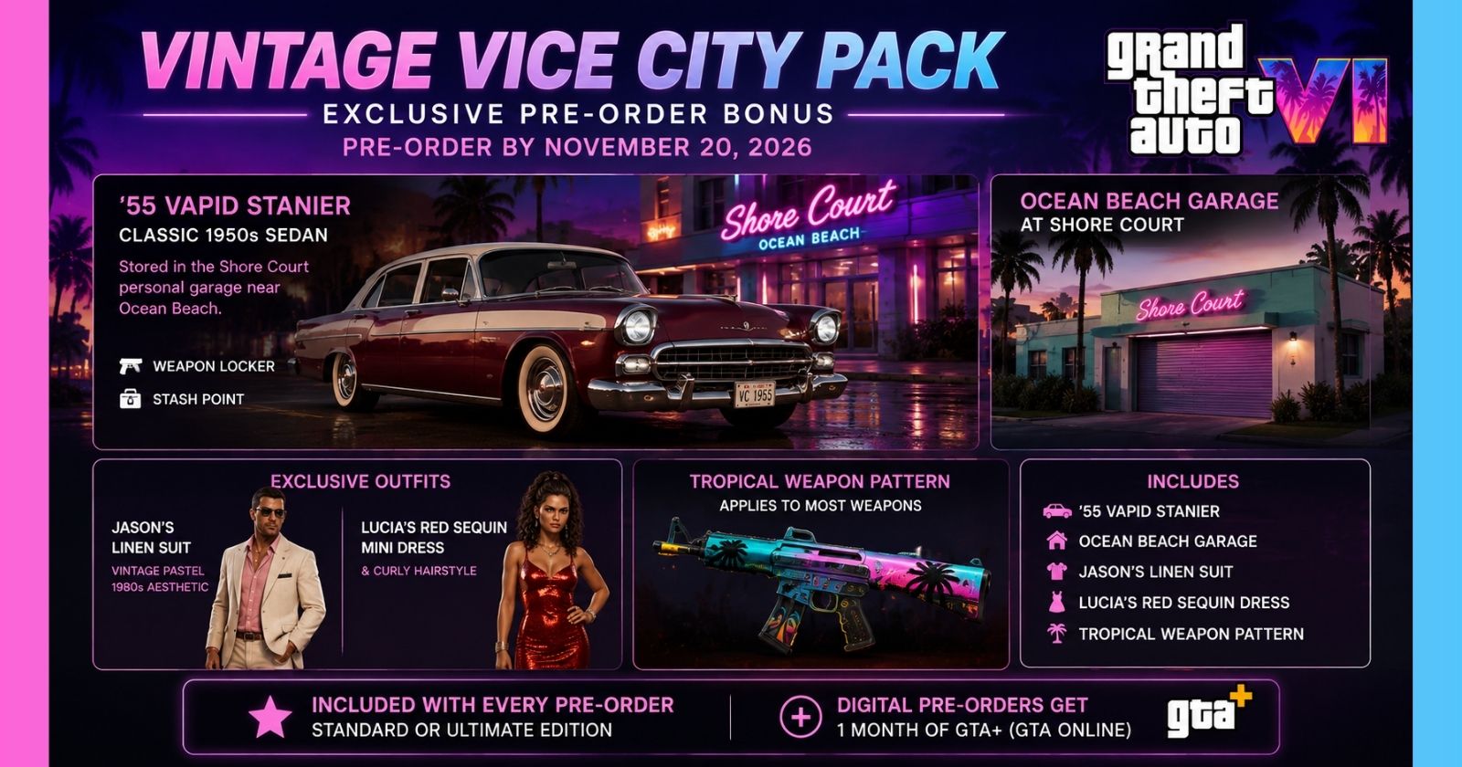How to Pre-Order GTA 6 - Vintage Vice City Pack items laid out