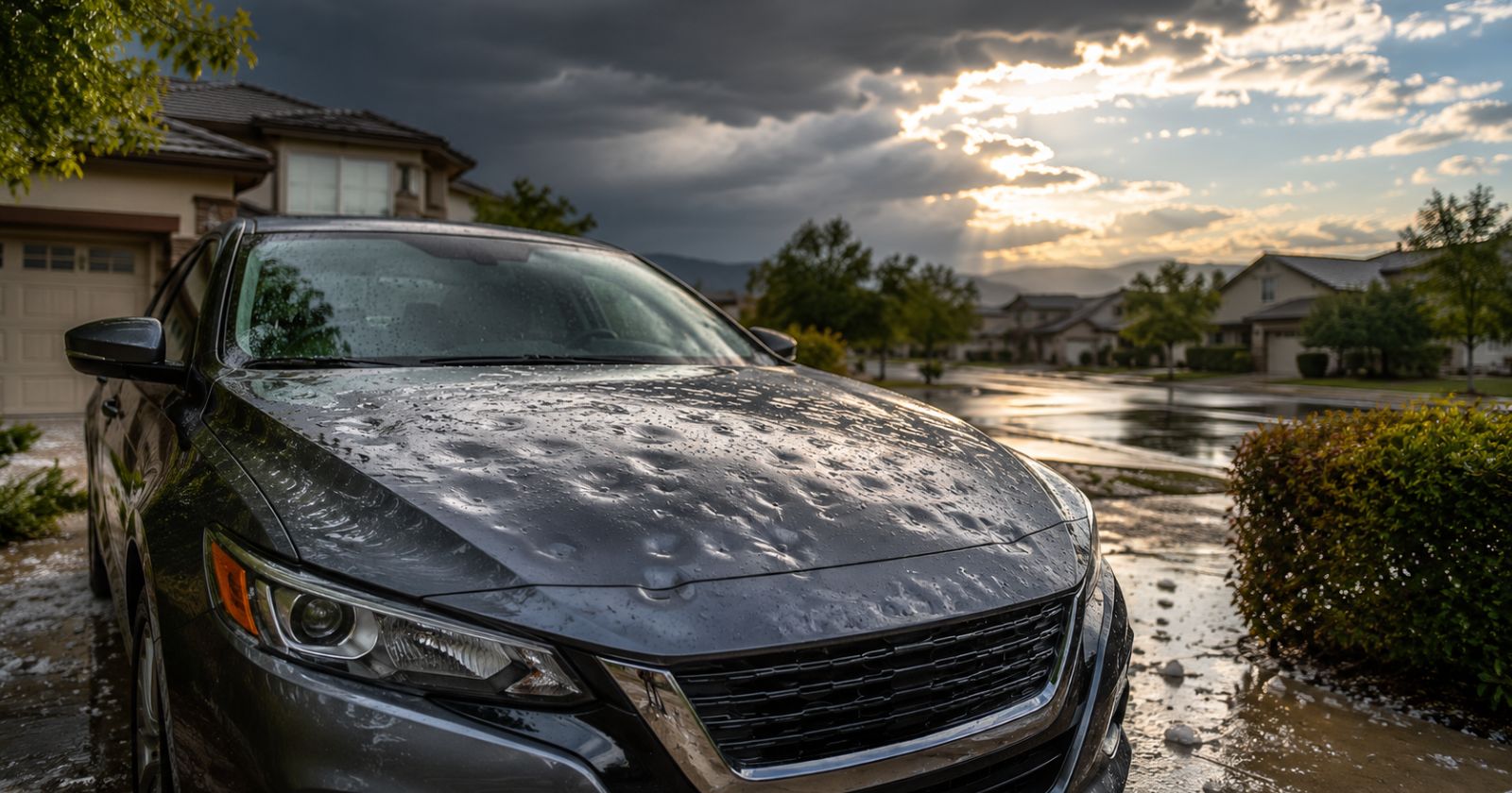 what does comprehensive car insurance cover 2026 — hail damaged car in driveway