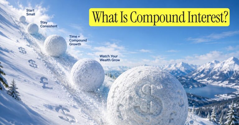 what is compound interest explained — snowball rolling down hill growing larger